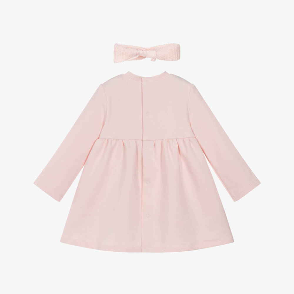 Mayoral Newborn-Baby Girls Pink Cotton Jersey Dress & Knitted Hairband Set | Childrensalon