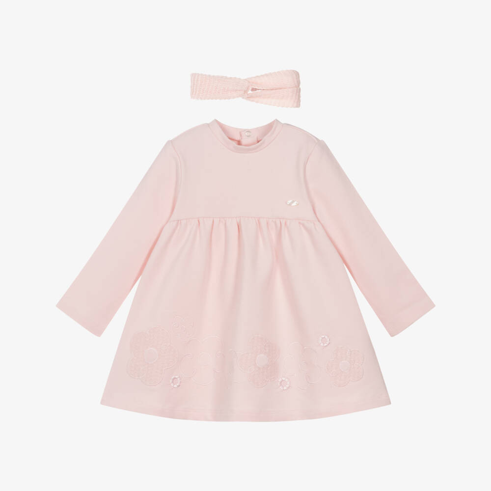 Mayoral Newborn-Baby Girls Pink Cotton Jersey Dress & Knitted Hairband Set | Childrensalon