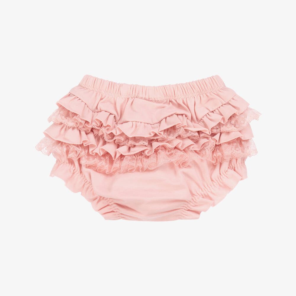 Mayoral Newborn-Baby Girls Pink Cotton Jersey Frilly Pants | Childrensalon