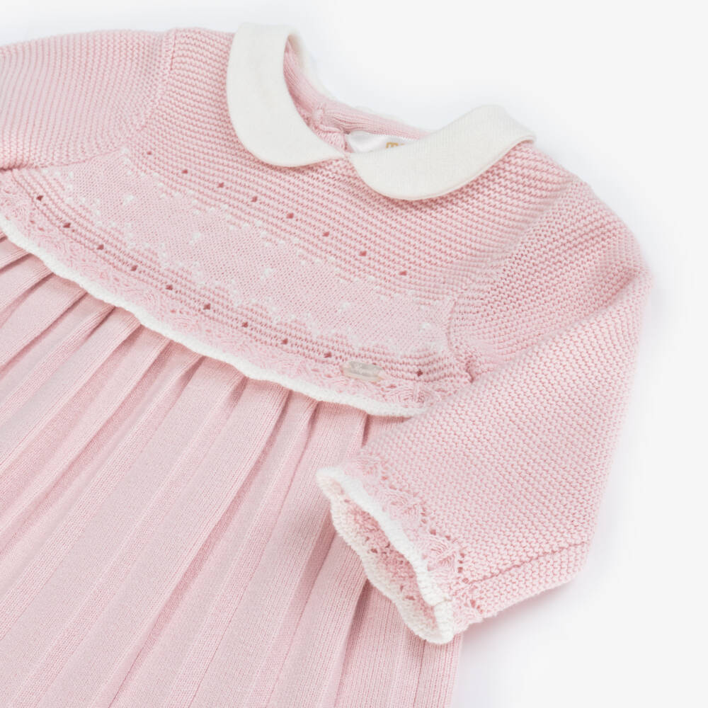 Mayoral Newborn-Baby Girls Pink Cotton Knit Pleated Dress | Childrensalon