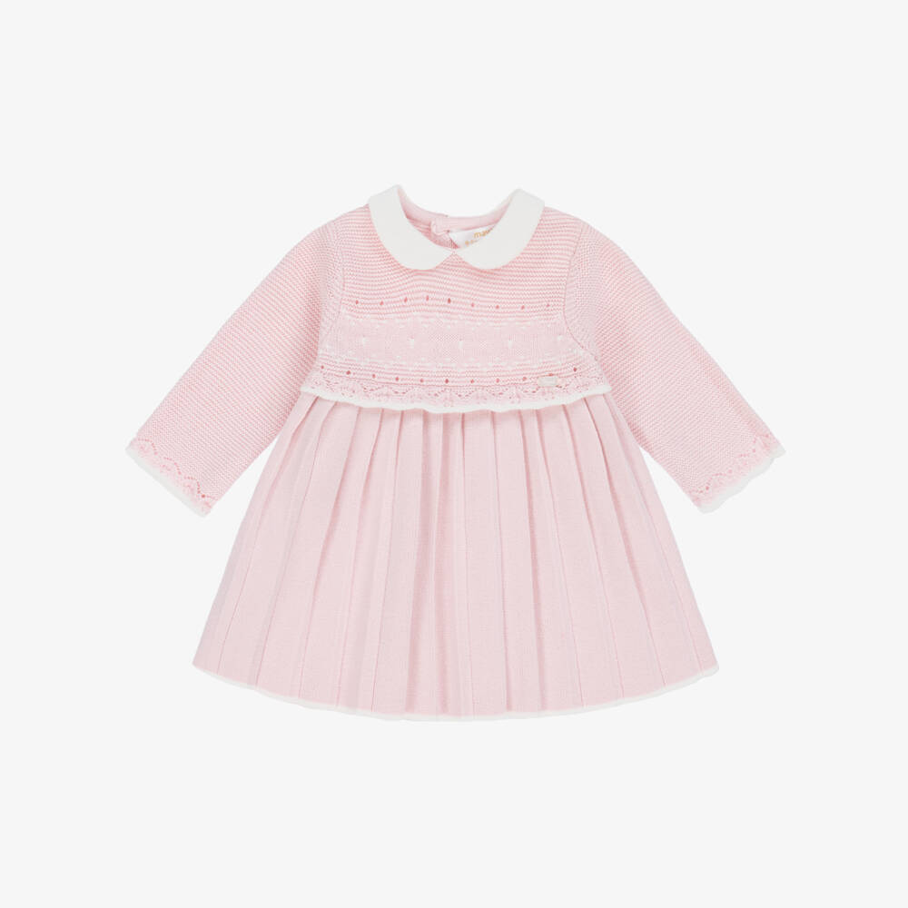 Mayoral Newborn-Baby Girls Pink Cotton Knit Pleated Dress | Childrensalon
