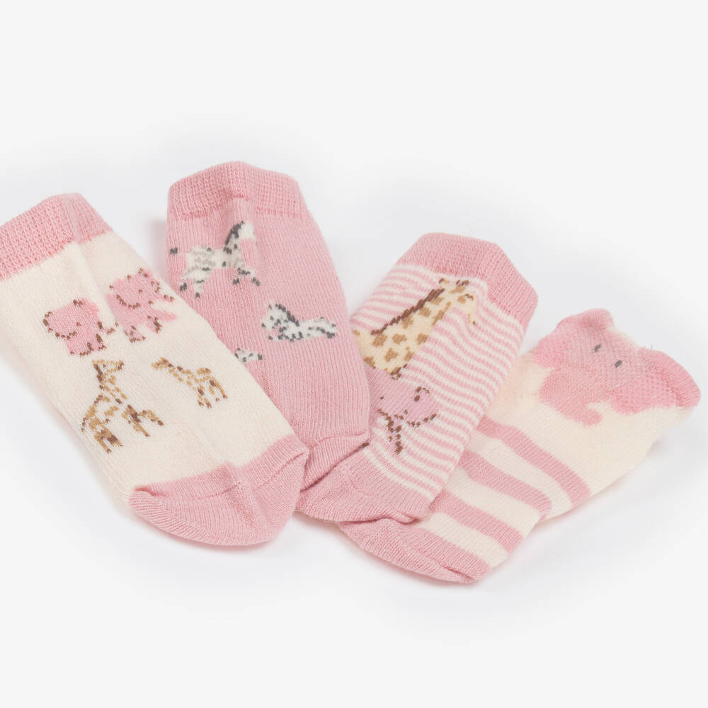 Mayoral Для новорожденных-Baby Girls Pink Cotton Safari Animal Socks (4 Pack) | Childrensalon