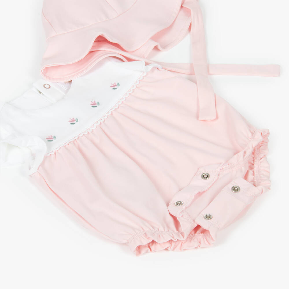 Mayoral Для новорожденных-Baby Girls Pink Cotton Shortie & Hat Set | Childrensalon