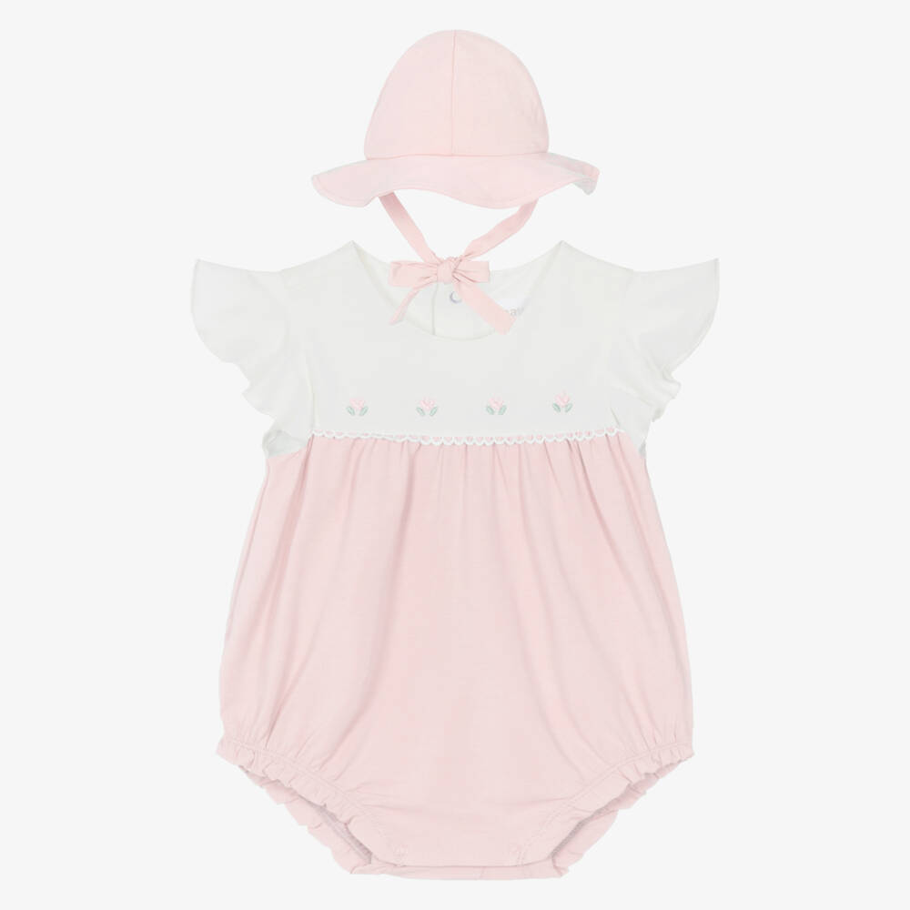 Mayoral Для новорожденных-Baby Girls Pink Cotton Shortie & Hat Set | Childrensalon