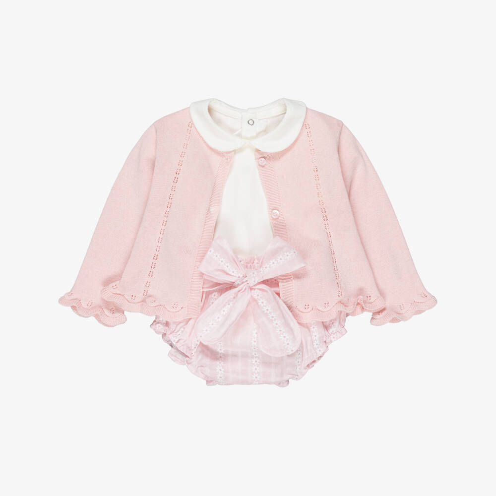 Mayoral Newborn-Baby Girls Pink Cotton Shorts Set with Floral Print | Childrensalon