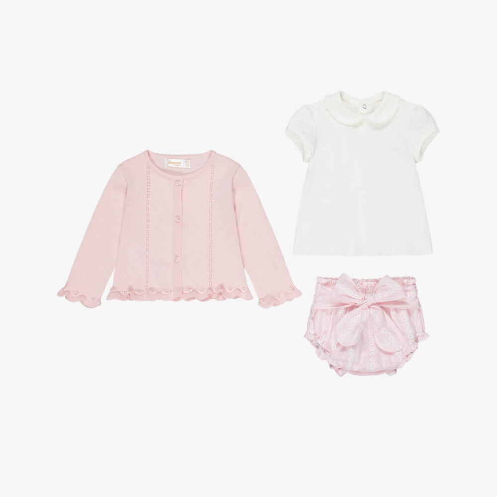 Mayoral Для новорожденных-Baby Girls Pink Cotton Shorts Set with Floral Print | Childrensalon