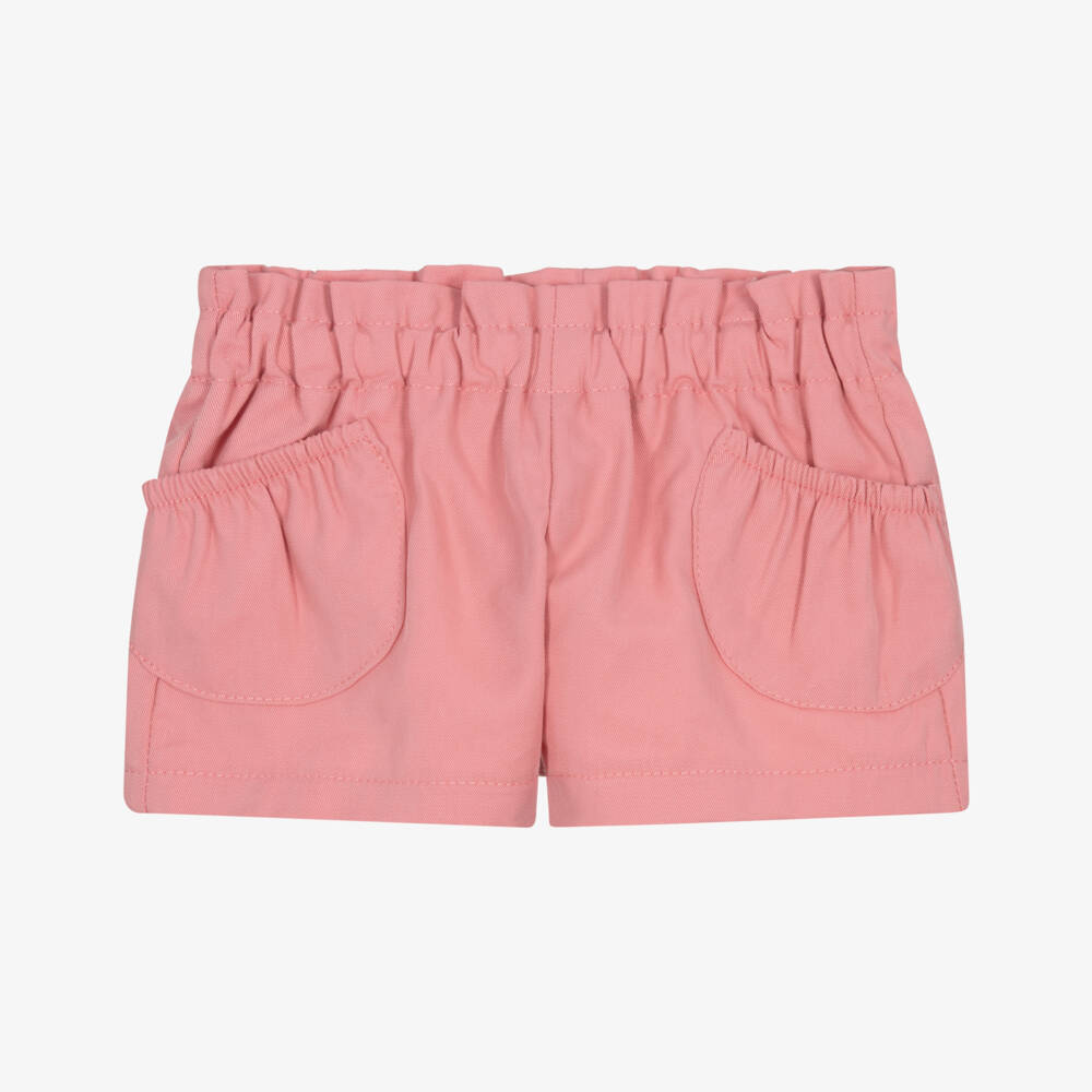 Mayoral Newborn-Baby Girls Pink Cotton Shorts with Patch Pockets | Childrensalon