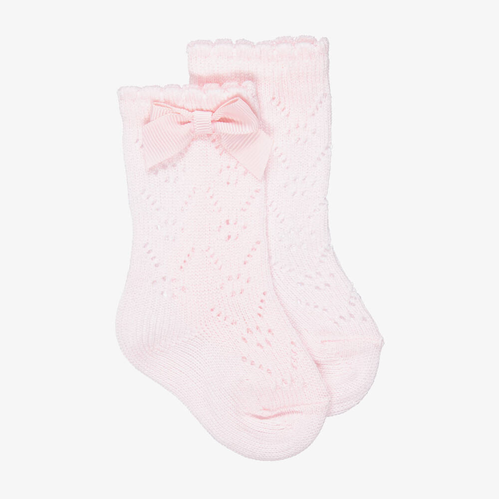 Mayoral Newborn-Baby Girls Pink Cotton Socks with Bow Trim | Childrensalon