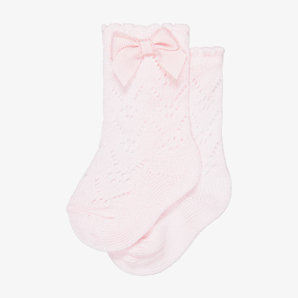 Mayoral Newborn-Baby Girls Pink Cotton Socks with Bow Trim | Childrensalon