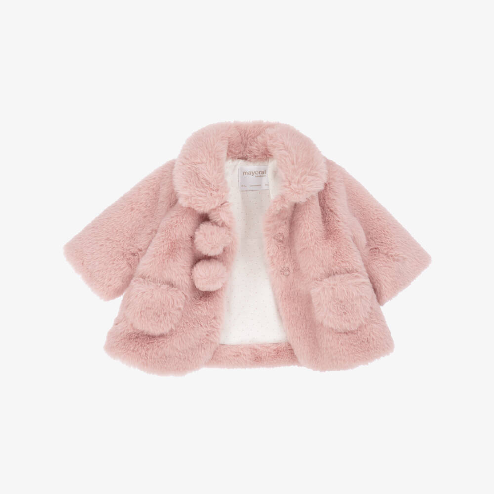 Mayoral Для новорожденных-Baby Girls Pink Faux Fur Coat | Childrensalon
