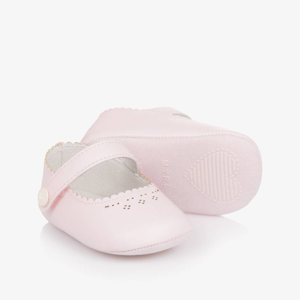 Mayoral Newborn-Baby Girls Pink Faux Leather Pre-Walker Shoes with Cutwork | Childrensalon