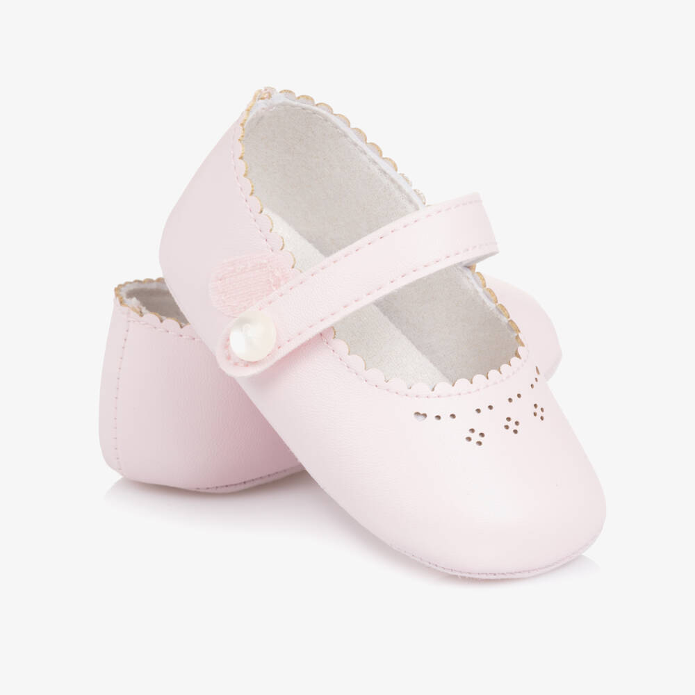 Mayoral Newborn-Baby Girls Pink Faux Leather Pre-Walker Shoes with Cutwork | Childrensalon