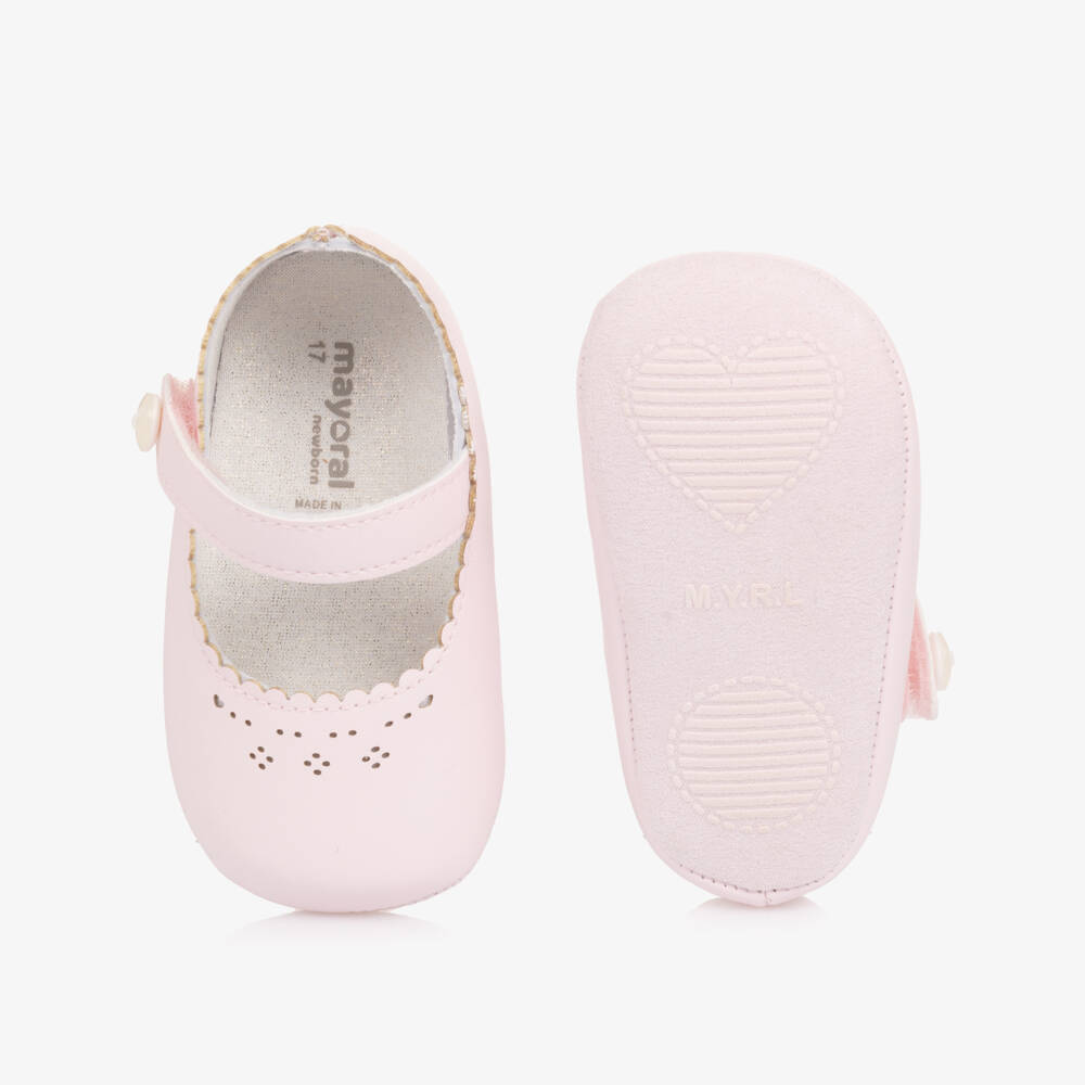 Mayoral Newborn-Baby Girls Pink Faux Leather Pre-Walker Shoes with Cutwork | Childrensalon