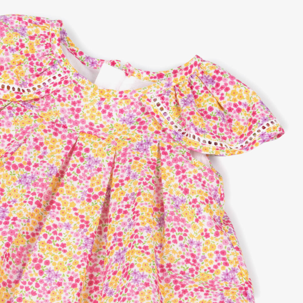 Mayoral Newborn-فستان بطبعة ورود وأكمام كشكش لون زهري للبنات الرضع | Childrensalon