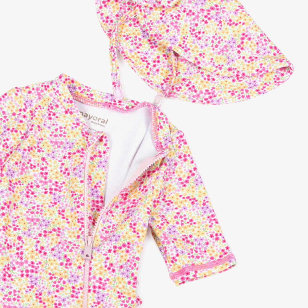 Mayoral Для новорожденных-Baby Girls Pink Floral Sun Suit Set (UPF40+) | Childrensalon