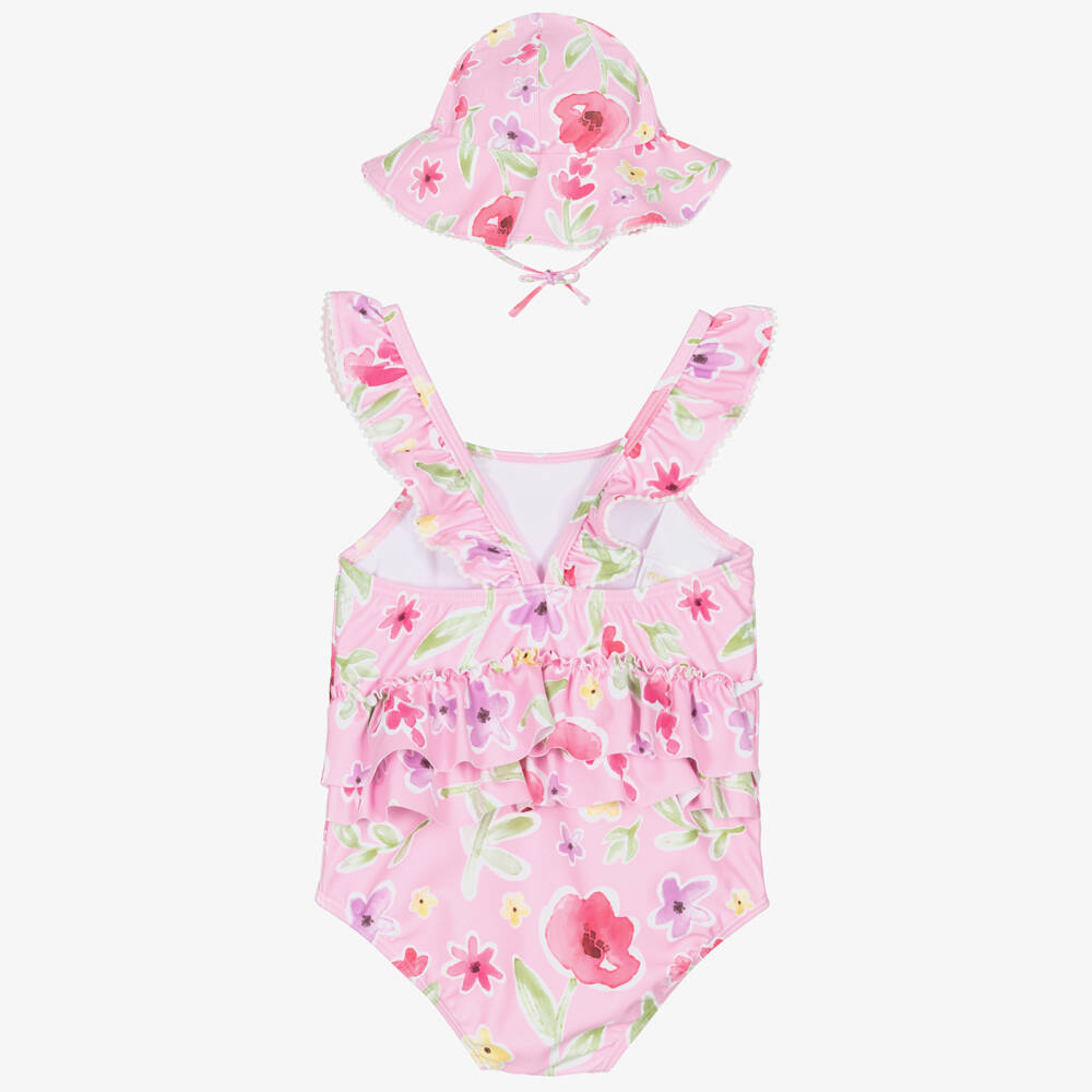 Mayoral Newborn-Baby Girls Pink Floral Swimsuit Set (UPF40+) | Childrensalon