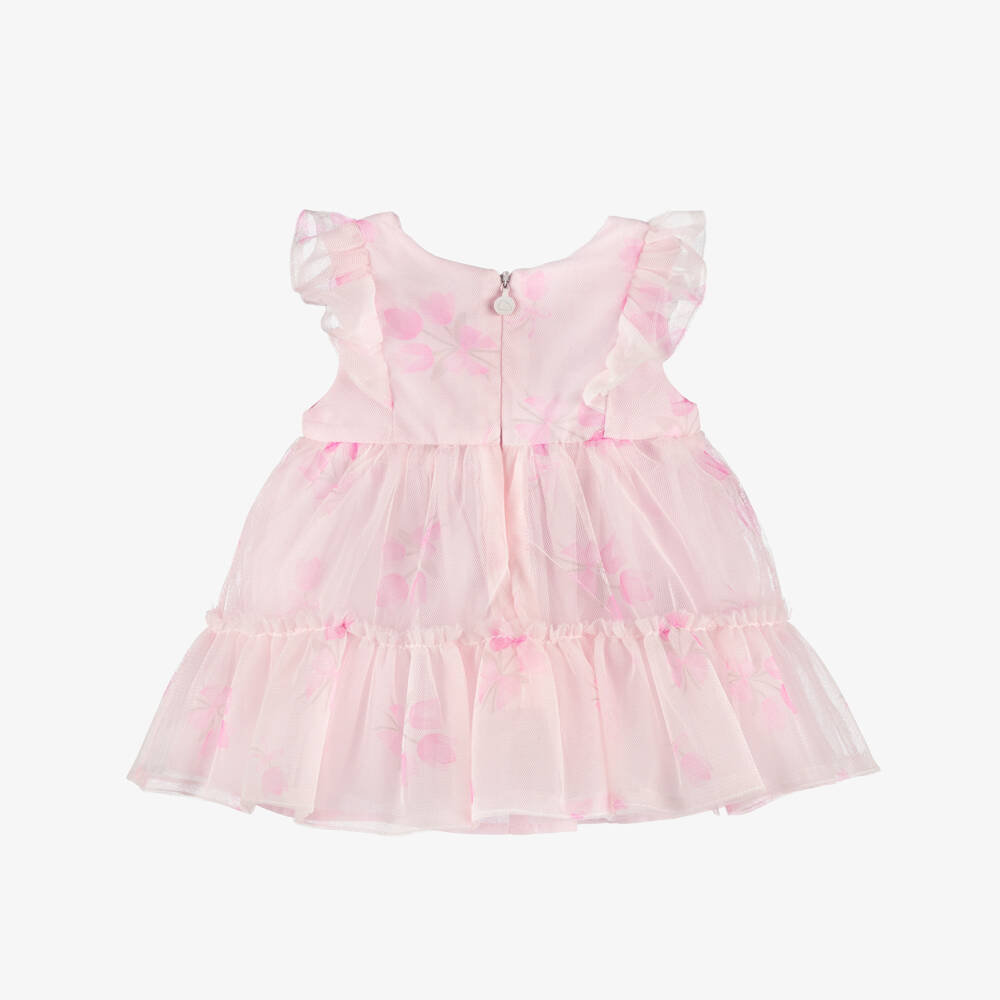 Mayoral Newborn-Baby Girls Pink Floral Tulle Dress with Ruffles | Childrensalon
