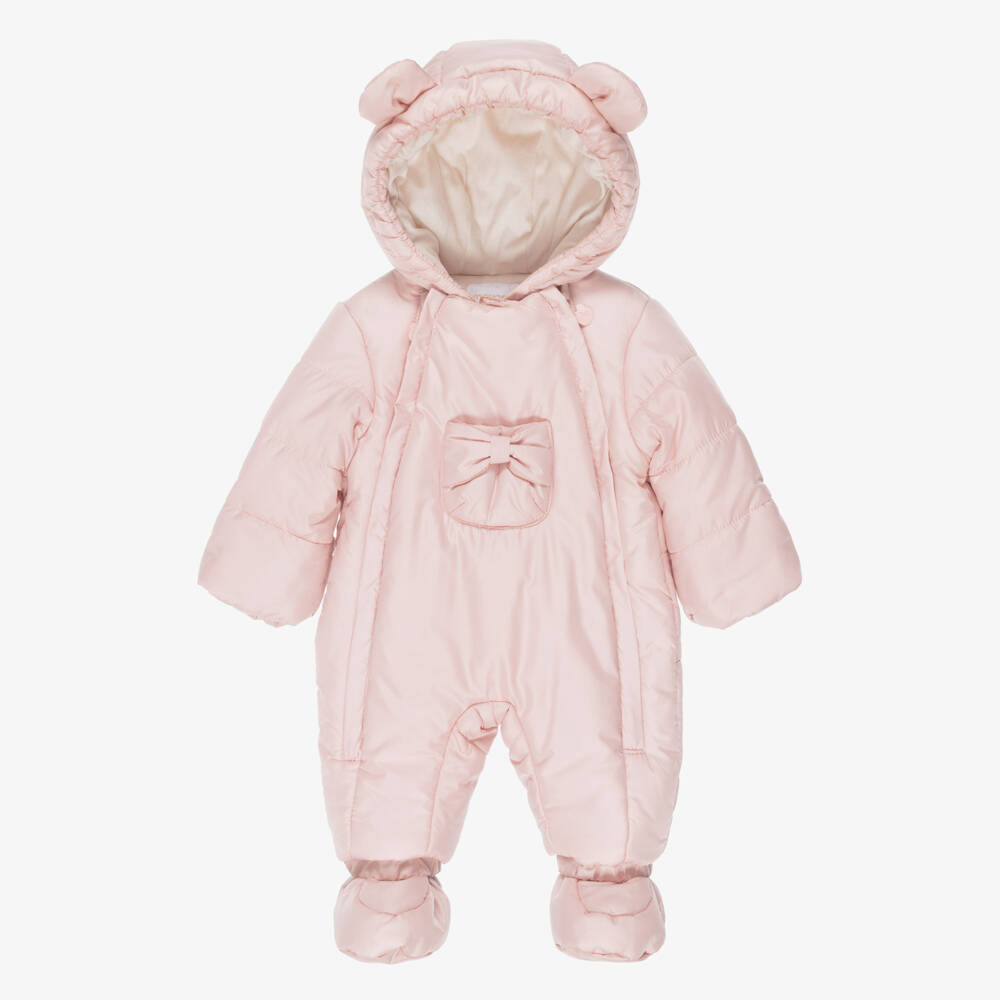 Mayoral Newborn-Baby Girls Pink Hooded Snowsuit with Booties | Childrensalon