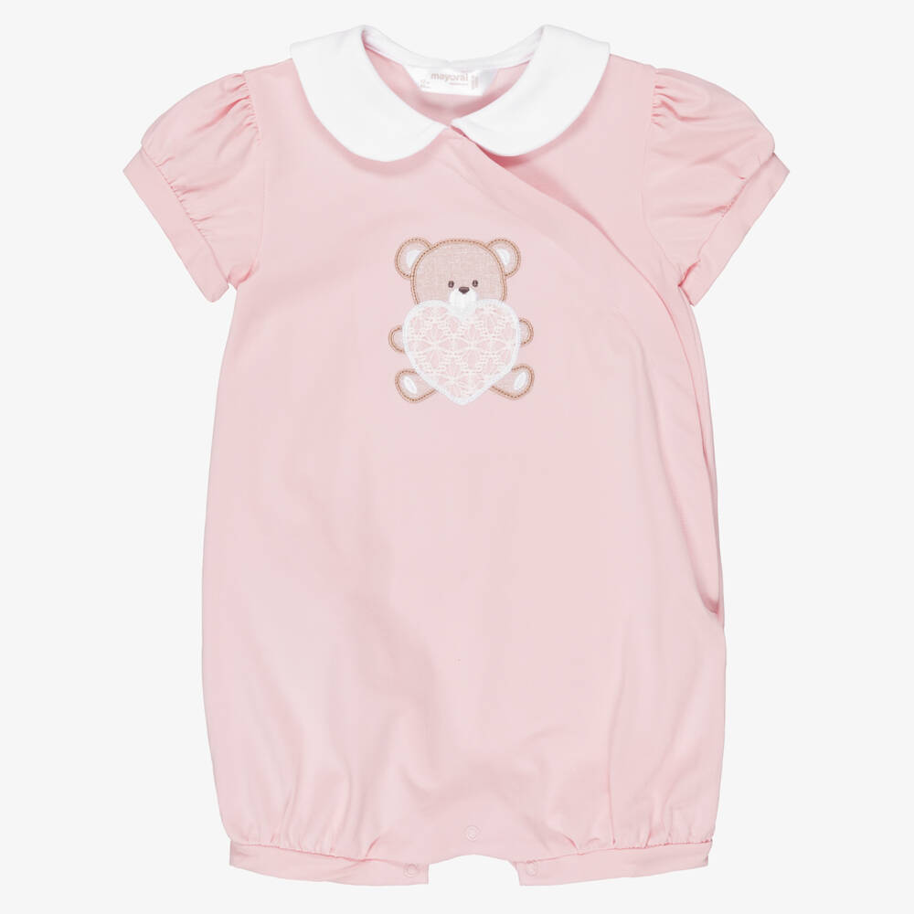 Mayoral Newborn-Baby Girls Pink & Ivory Cotton Teddy Bear Shorties (2 Pack) | Childrensalon