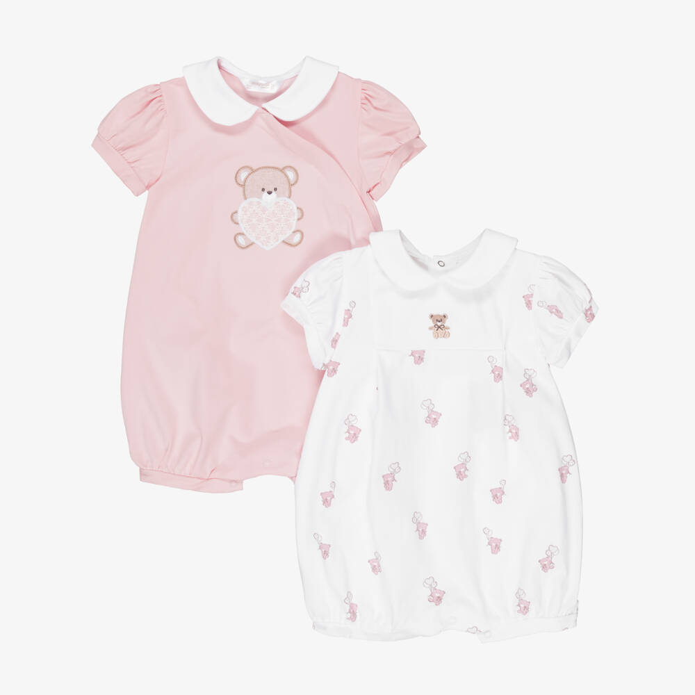 Mayoral Newborn-Baby Girls Pink & Ivory Cotton Teddy Bear Shorties (2 Pack) | Childrensalon