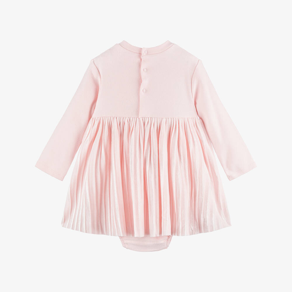 Mayoral Newborn-Baby Girls Pink Jersey & Velvet Pleated Dress | Childrensalon