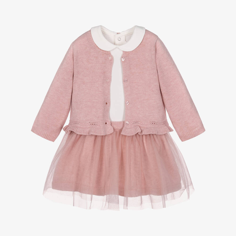 Mayoral Newborn-Baby Girls Pink Knit & Glittery Tutu Skirt Set | Childrensalon