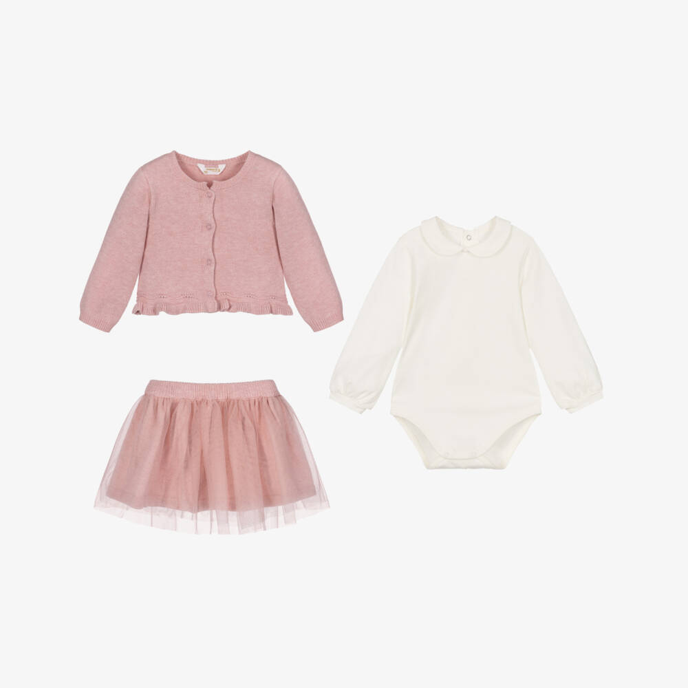 Mayoral Newborn-Baby Girls Pink Knit & Glittery Tutu Skirt Set | Childrensalon