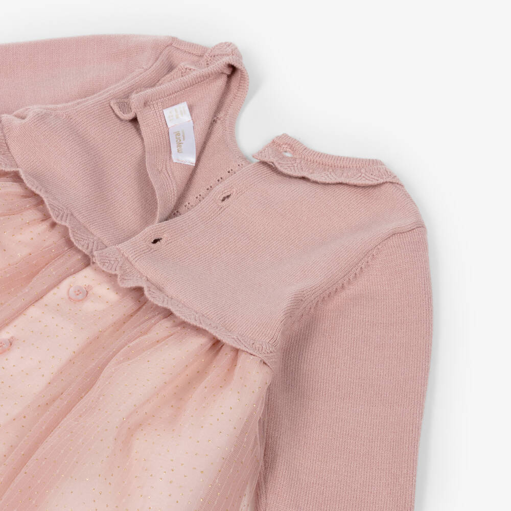 Mayoral-Платье розовое из трикотажа и тюли для малышек | Childrensalon