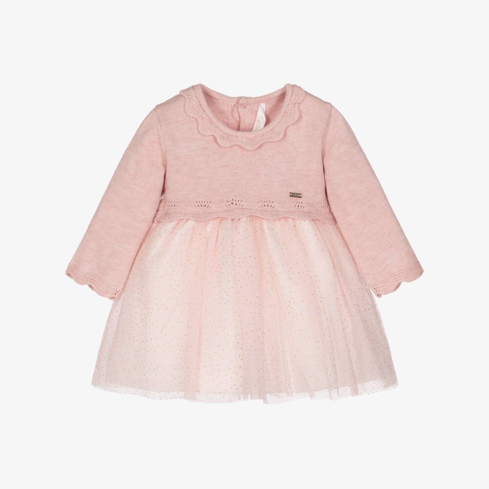 Mayoral Newborn-Baby Girls Pink Knit & Tulle Dress  | Childrensalon