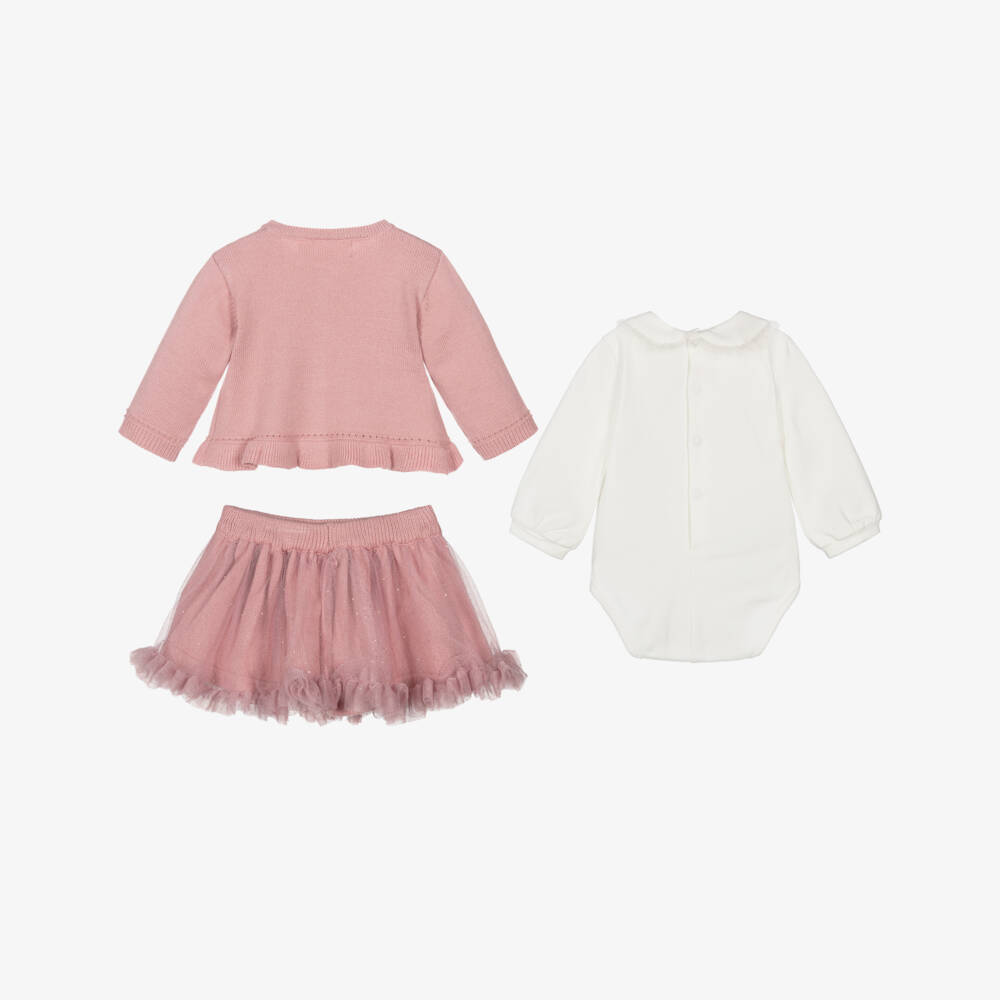 Mayoral Newborn-Baby Girls Pink Knit & Tulle Skirt Set | Childrensalon