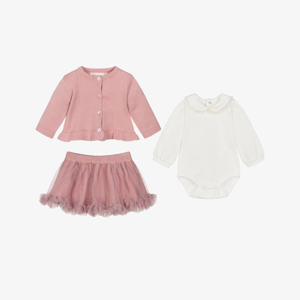 Mayoral Newborn-Baby Girls Pink Knit & Tulle Skirt Set | Childrensalon
