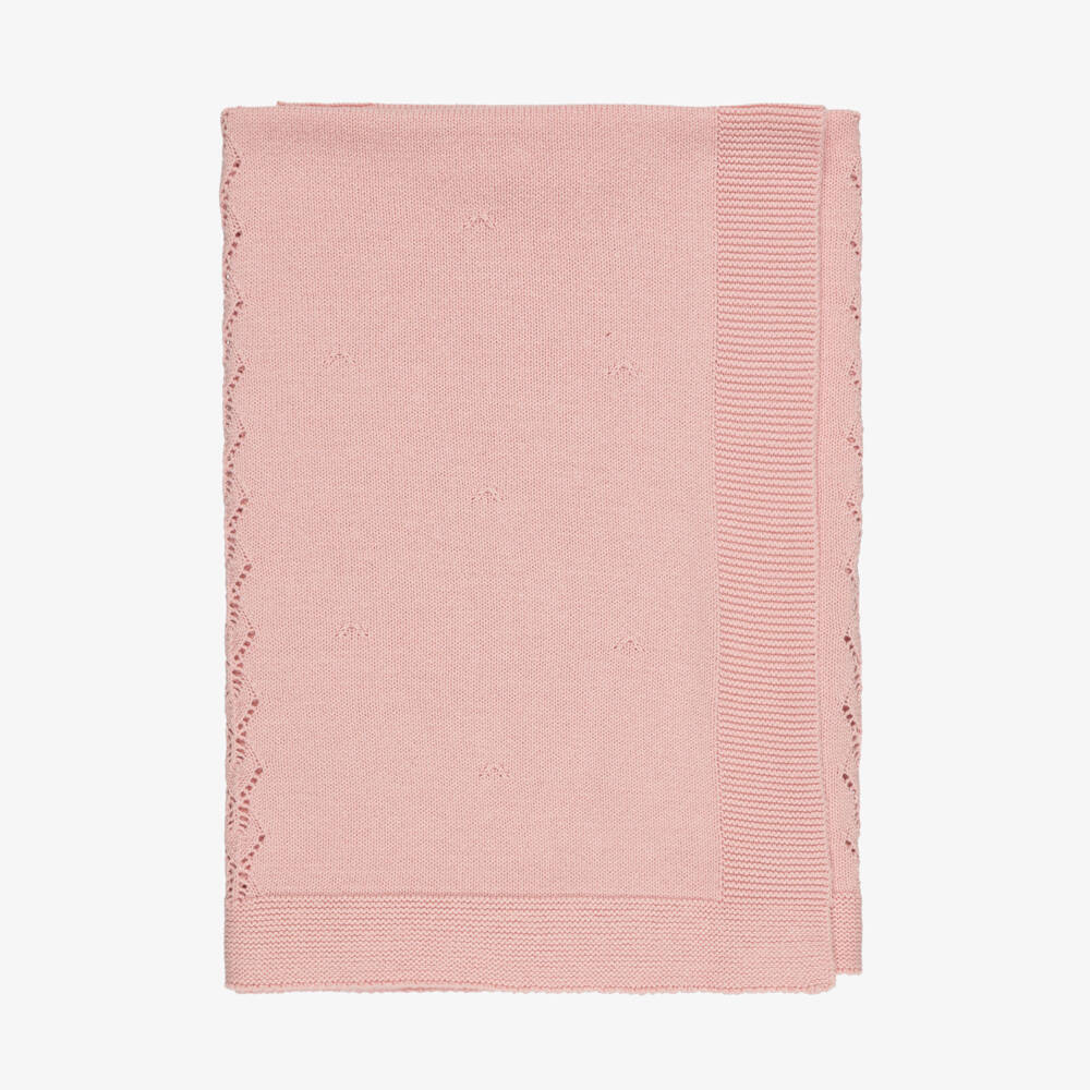 Mayoral Newborn-Baby Girls Pink Knitted Blanket with Floral Motif (90cm) | Childrensalon