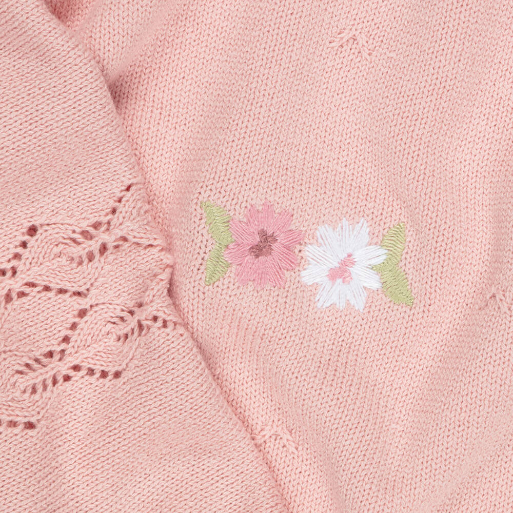 Mayoral Newborn-Baby Girls Pink Knitted Blanket with Floral Motif (90cm) | Childrensalon