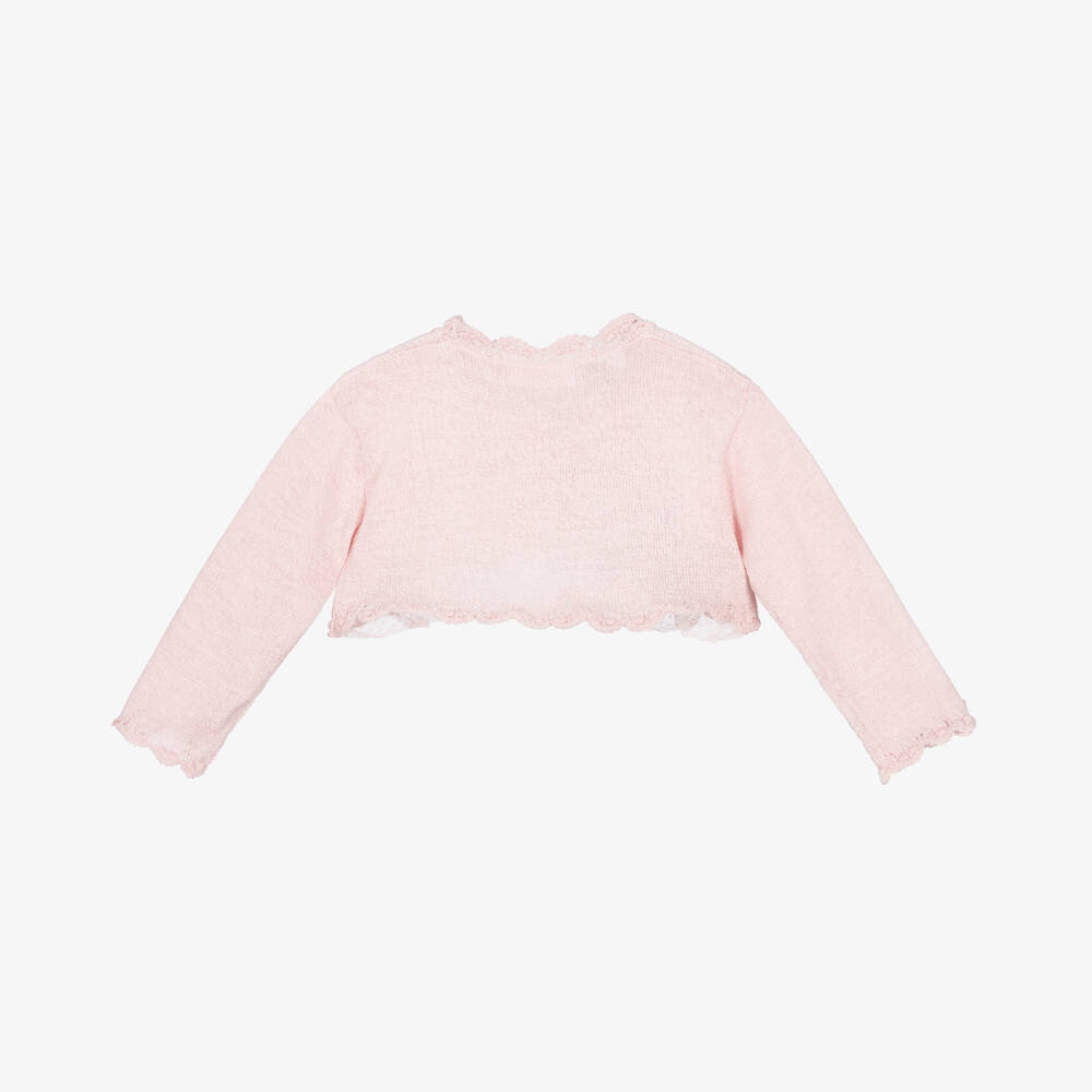 Mayoral Для новорожденных-Baby Girls Pink Knitted Bolero Cardigan with Lace Trim | Childrensalon