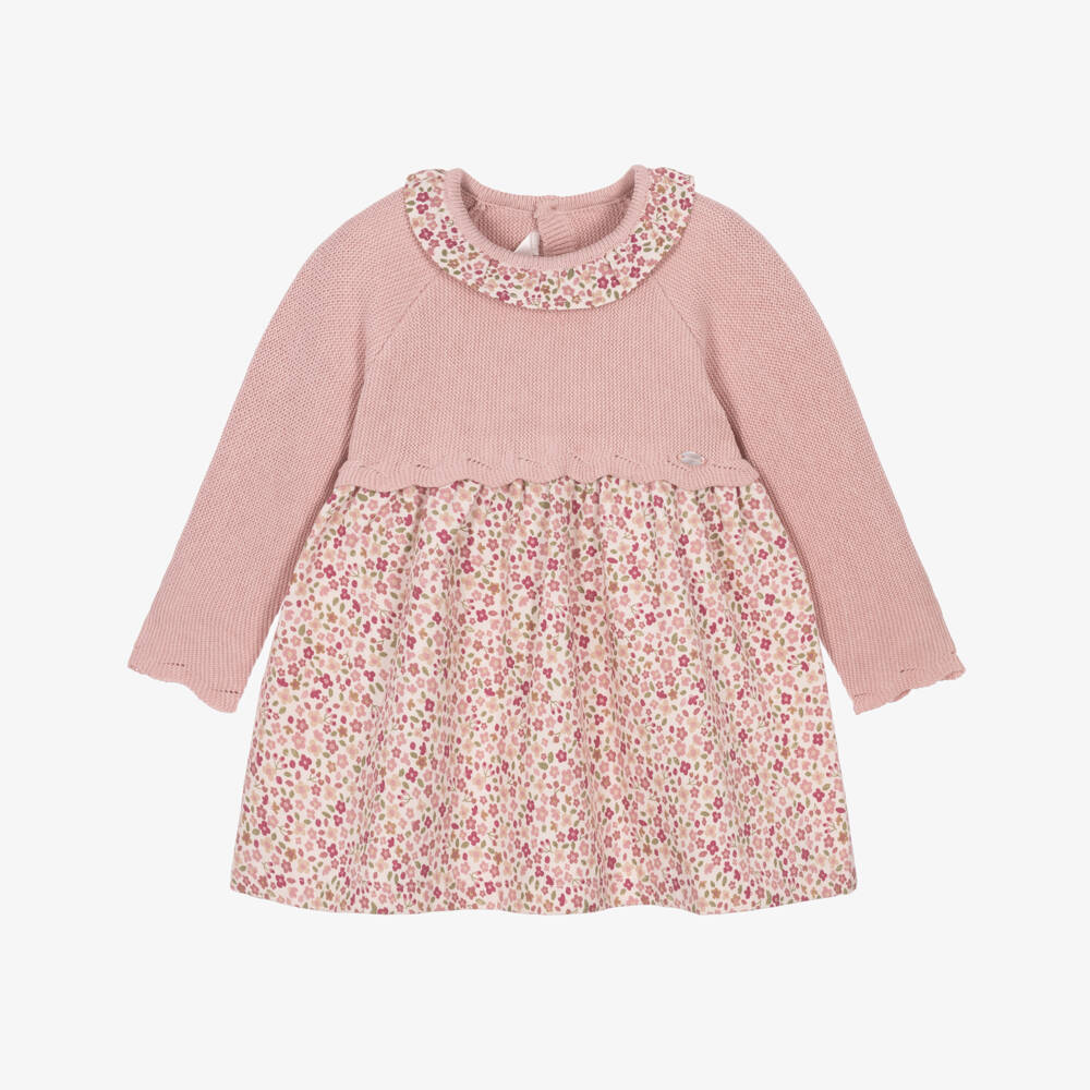 Mayoral Newborn-Baby Girls Pink Knitted & Floral Dress | Childrensalon