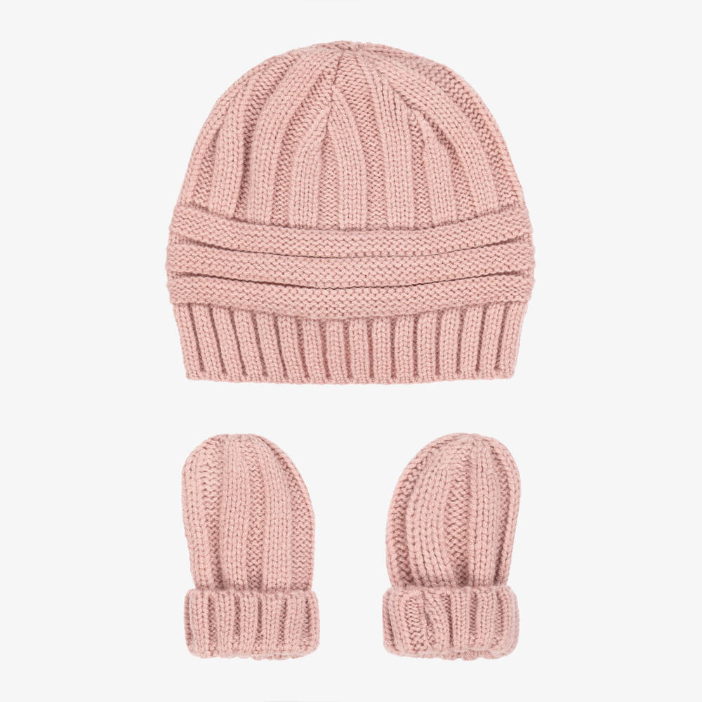 Mayoral Newborn-Baby Girls Pink Knitted Hat & Mittens Set | Childrensalon