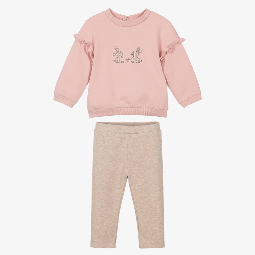 Mayoral Newborn-Baby Girls Pink Leggings Set with Bunny Motif | Childrensalon