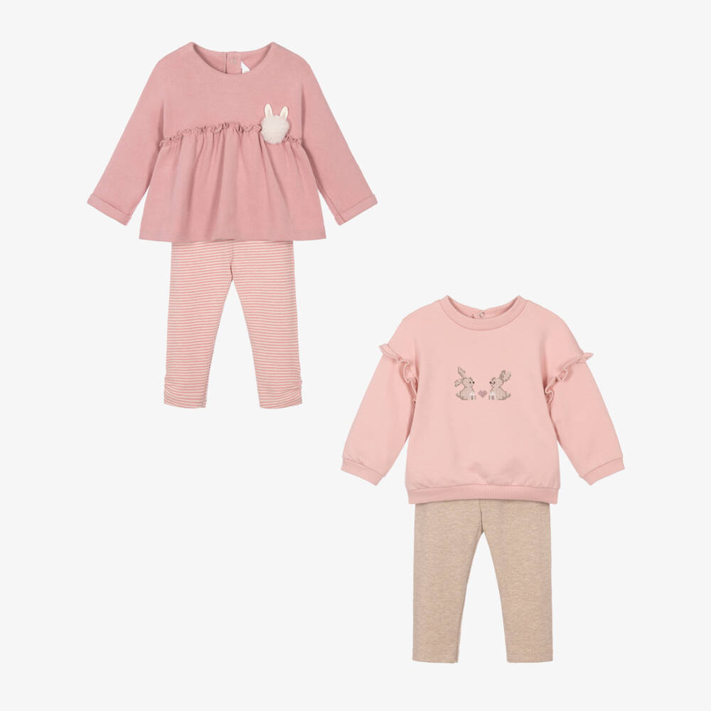 Mayoral Newborn-Baby Girls Pink Leggings Set with Bunny Motif | Childrensalon