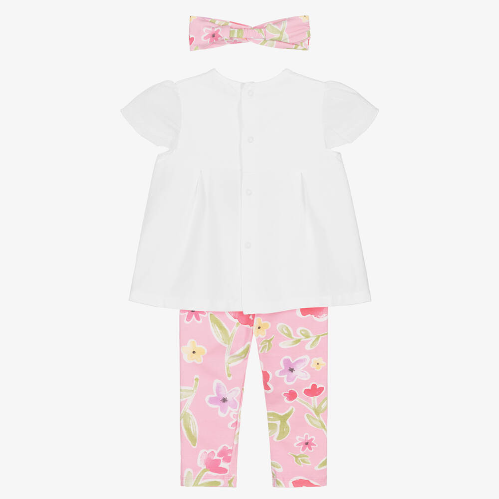Mayoral Newborn-Baby Girls Pink Leggings Set with Colourful Floral Print | Childrensalon