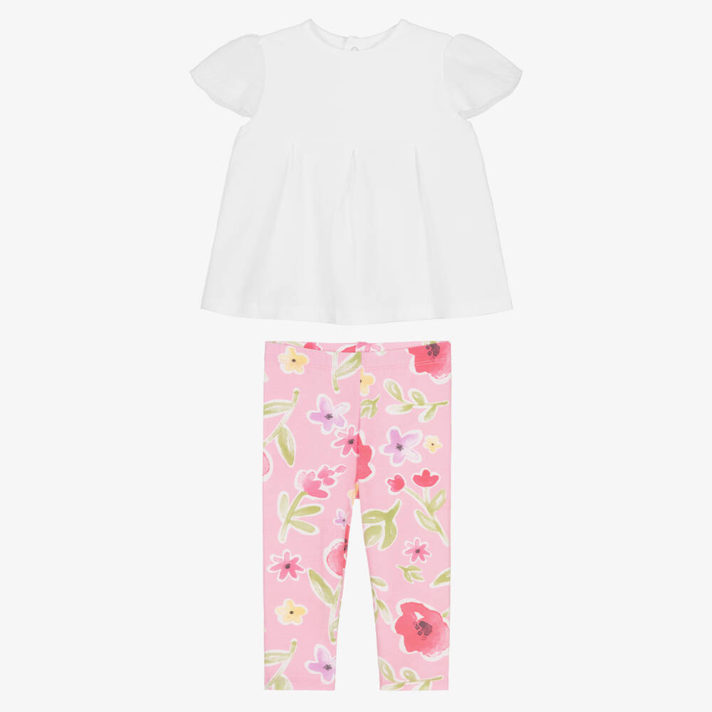 Mayoral Newborn-Baby Girls Pink Leggings Set with Colourful Floral Print | Childrensalon