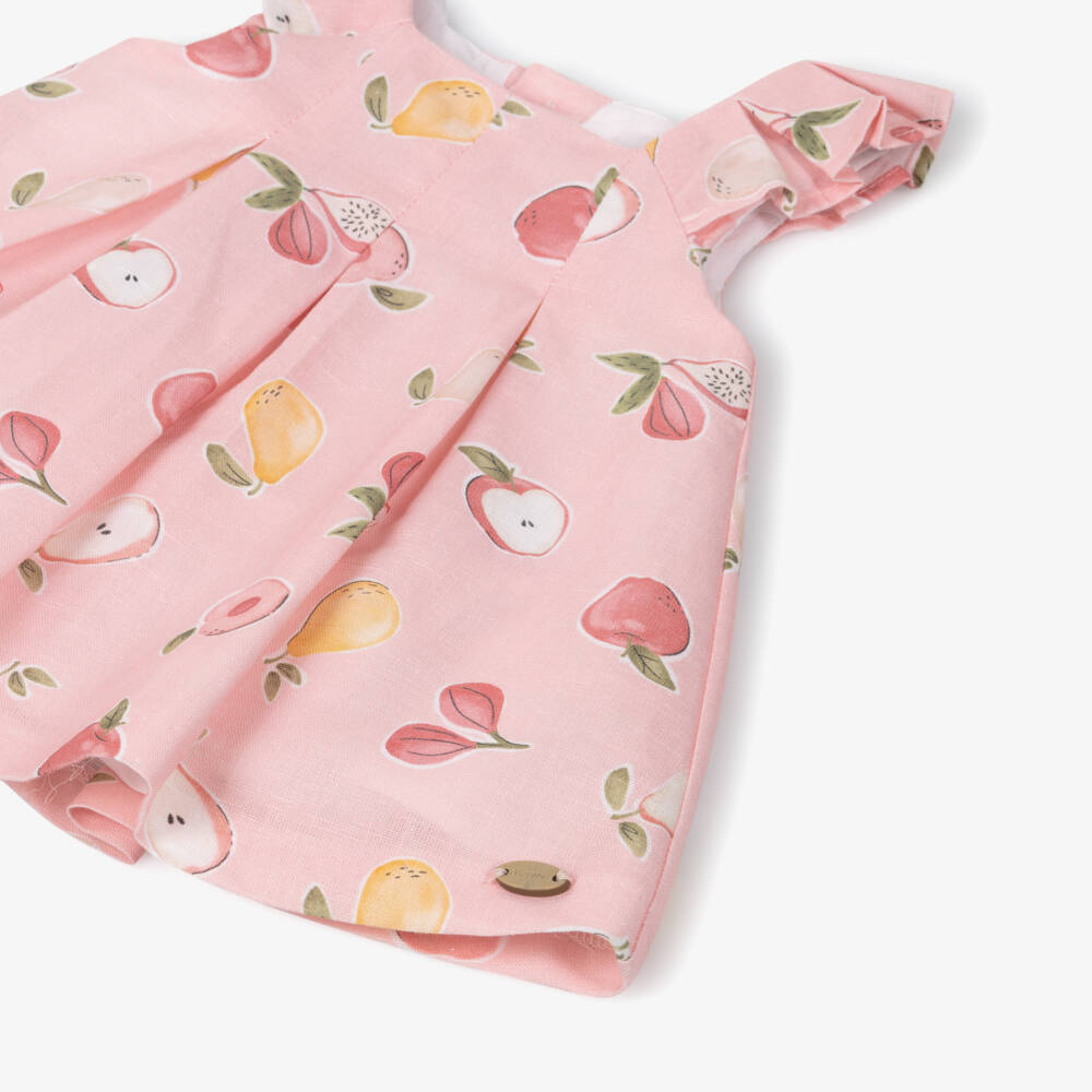 Mayoral Newborn-Baby Girls Pink Linen & Cotton Fruit Print Dress | Childrensalon