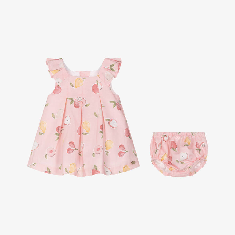 Mayoral Newborn-Baby Girls Pink Linen & Cotton Fruit Print Dress | Childrensalon