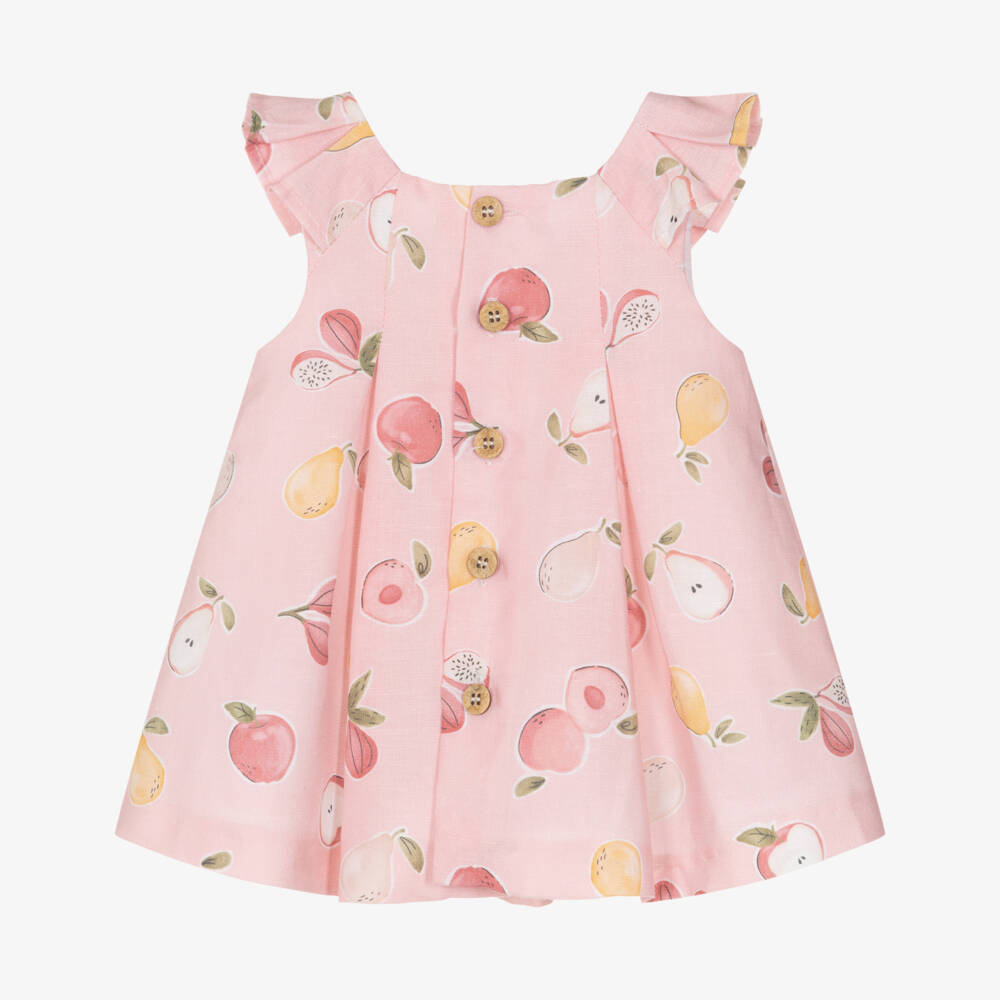 Mayoral Newborn-Baby Girls Pink Linen & Cotton Fruit Print Dress | Childrensalon