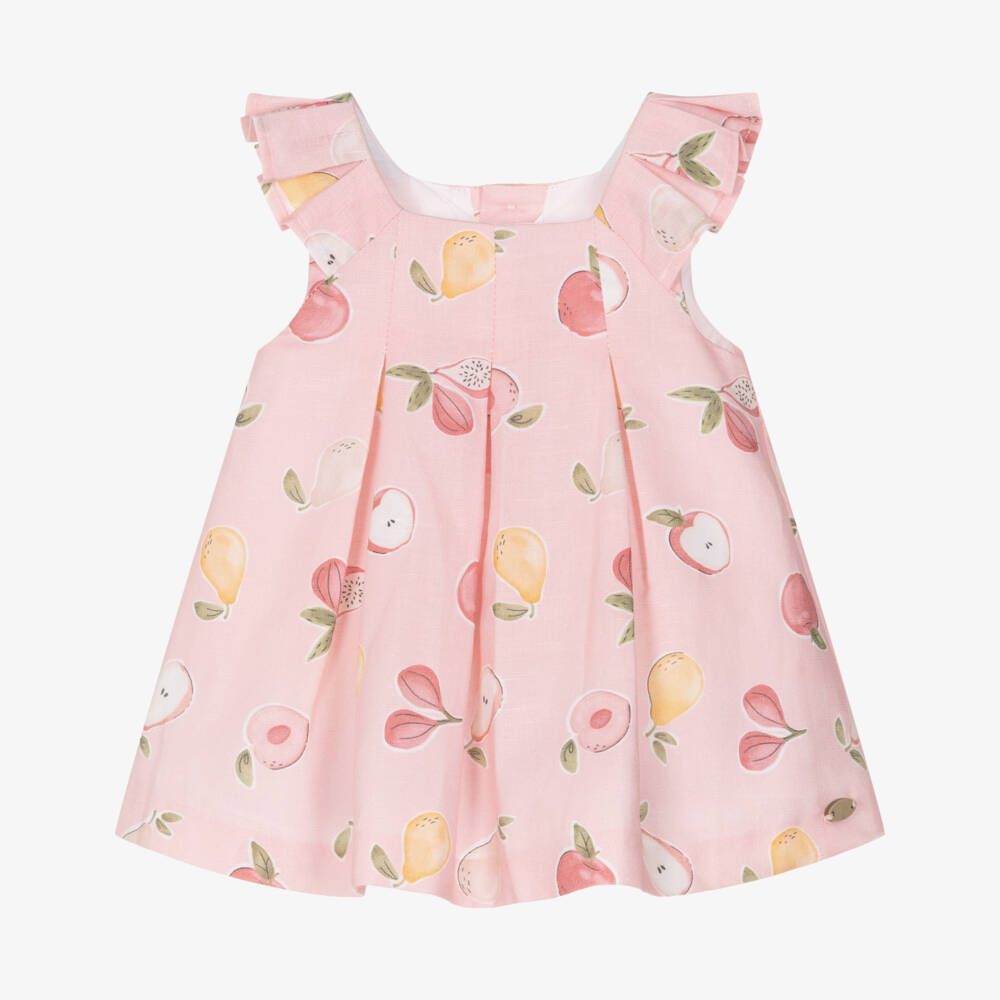 Mayoral Newborn-Baby Girls Pink Linen & Cotton Fruit Print Dress | Childrensalon