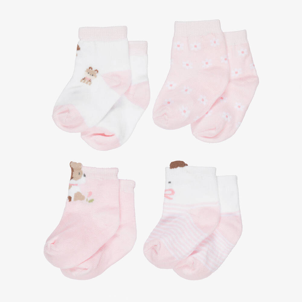 Mayoral Для новорожденных-Baby Girls Pink Patterned Cotton Socks (4 Pack) | Childrensalon