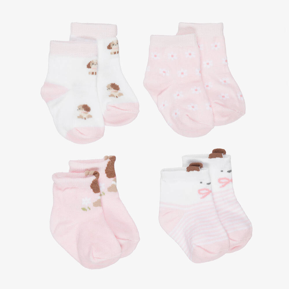 Mayoral Для новорожденных-Baby Girls Pink Patterned Cotton Socks (4 Pack) | Childrensalon
