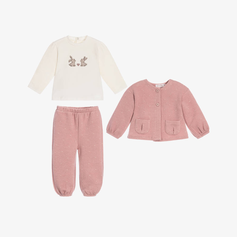 Mayoral Для новорожденных-Baby Girls Pink Polka Dot Jersey Trouser Set | Childrensalon