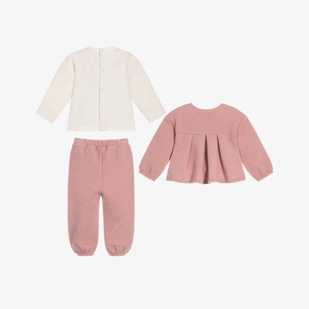 Mayoral Для новорожденных-Baby Girls Pink Polka Dot Jersey Trouser Set | Childrensalon