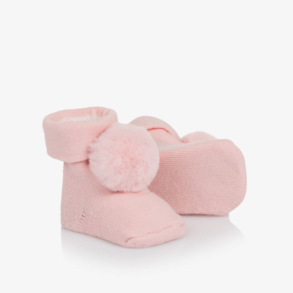 Mayoral Для новорожденных-Baby Girls Pink Pom Pom Headband & Booties Set | Childrensalon