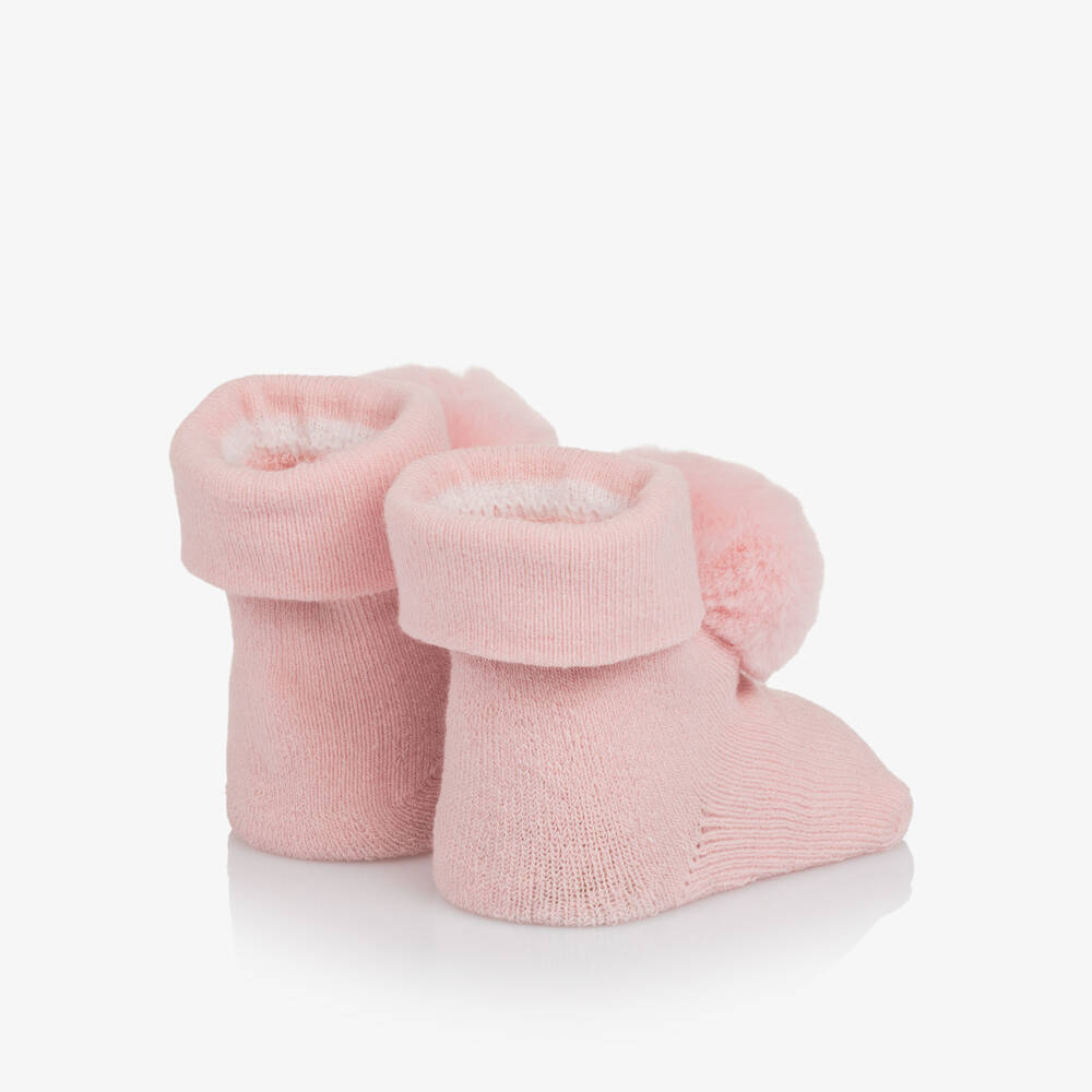 Mayoral Для новорожденных-Baby Girls Pink Pom Pom Headband & Booties Set | Childrensalon
